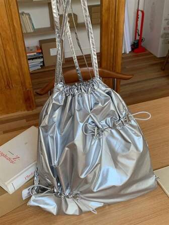 Japanese Style Fashion Drawstring Backpack Women, Korean Casual Bucket Backpack, Large Capacity Lightweight Nylon Water-Resistant Backpack, Outdoor Sports Backpack