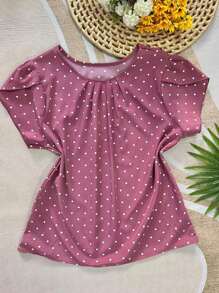 Women's Short-Sleeved Blouse With Elegant Casual Doll - 乾枯玫瑰色 - 查看 1