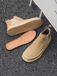 Genuine Leather High Top Chelsea Boots, & Versatile Boots, Back To School Essential With High Visibility - Beige - View 2