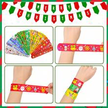 Decoración navideña - Pulsera de Feliz Navidad, set aleatorio con correa de aplauso de PVC, juguetes circulares de dibujos animados, regalo de Navidad. Incluye pulseras con hebilla de Papá Noel y renos, calcetines navideños, bolsas de relleno, artículos de fiesta/algunos accesorios. Los colores, palabras escritas, patrones y formas son aleatorios - Multicolor - Ver 8