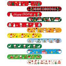 Decoración navideña - Pulsera de Feliz Navidad, set aleatorio con correa de aplauso de PVC, juguetes circulares de dibujos animados, regalo de Navidad. Incluye pulseras con hebilla de Papá Noel y renos, calcetines navideños, bolsas de relleno, artículos de fiesta/algunos accesorios. Los colores, palabras escritas, patrones y formas son aleatorios - Multicolor - Ver 10