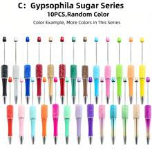 10pcs Creative Rhinestone, Glitter, Confetti, Star, Crystal, Pearl, Rabbit, Flower, Candy Series Plastic Ballpoint Pen Set (Random Color), Suitable For DIYing With Colorful Wooden Beads, Silicone Beads, Acrylic Beads, Office & School Supplies
