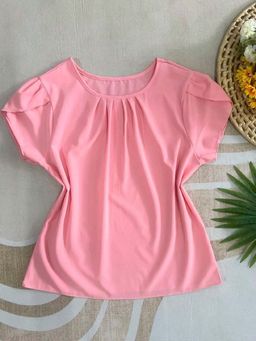 Elegant Short Sleeve Women's Blouse - 淺粉色 - 查看 1
