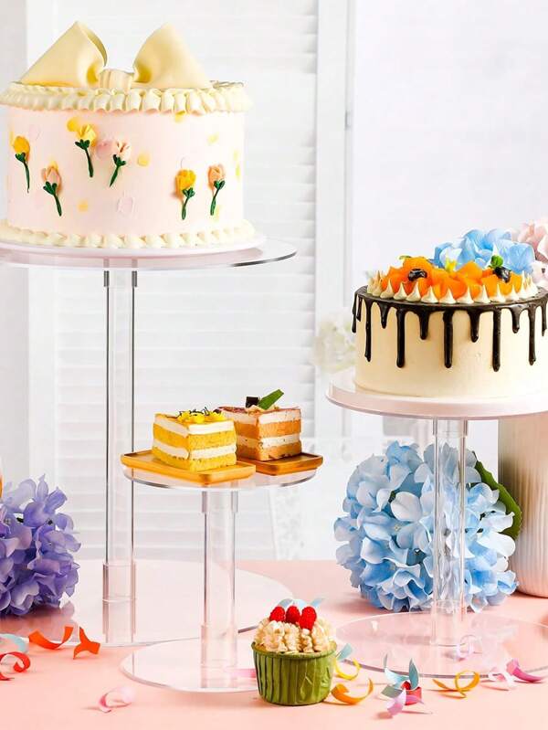 1 Set Of 3pcs Clear Acrylic Cake Stands, Modern Minimalist Round Tiered Cupcake Display Holder For Wedding Party, Holiday Gathering, Home Decor