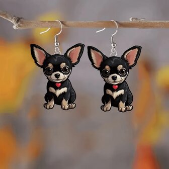 1pair Charming Black Dog Acrylic Earrings - Cute Cartoon Style, Suitable For Party, Wedding And Gift