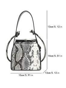 迷你灰色蛇皮纹理立方体斜挎包 - 灰色 - 查看 3