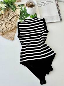 Launch Striped Modal Bodysuit New Spring Summer 2025 Collection - Negro - Ver 1