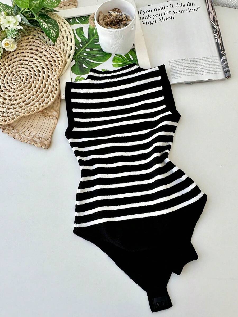 Launch Striped Modal Bodysuit New Spring Summer 2025 Collection - Negro - Ver 1