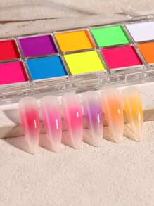 10 Colors Gradient Powder Solid Magic Mirror Glitter Y2K Nail Art Pat Powder Set Chrome Pigment Professional Salon Rubbing Ombre Dust,Neon Color Solid Gradient Powder Rainbow High Saturation Blush Effect Chrome Nail Powder DIY Rubbing Ombre Manicure Dust Matching Eyeshadow Brush