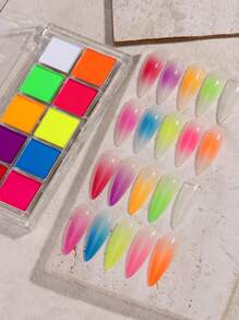 10 Colors Gradient Powder Solid Magic Mirror Glitter Y2K Nail Art Pat Powder Set Chrome Pigment Professional Salon Rubbing Ombre Dust,Neon Color Solid Gradient Powder Rainbow High Saturation Blush Effect Chrome Nail Powder DIY Rubbing Ombre Manicure Dust Matching Eyeshadow Brush