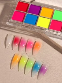 10 Colors Gradient Powder Solid Magic Mirror Glitter Y2K Nail Art Pat Powder Set Chrome Pigment Professional Salon Rubbing Ombre Dust,Neon Color Solid Gradient Powder Rainbow High Saturation Blush Effect Chrome Nail Powder DIY Rubbing Ombre Manicure Dust Matching Eyeshadow Brush
