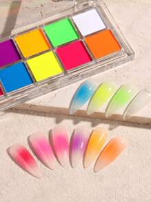 10 Colors Gradient Powder Solid Magic Mirror Glitter Y2K Nail Art Pat Powder Set Chrome Pigment Professional Salon Rubbing Ombre Dust,Neon Color Solid Gradient Powder Rainbow High Saturation Blush Effect Chrome Nail Powder DIY Rubbing Ombre Manicure Dust Matching Eyeshadow Brush