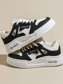 Giày thể thao nữ Xuân/Hè màu trắng, Giày lười đế dày phong cách thể thao thường ngày mới của Hàn Quốc, Giày bệt màu đỏ rượu làm quà tặng tiệc, Giày thể thao đế dày thời trang cổ điển - màu đen - Xem 8