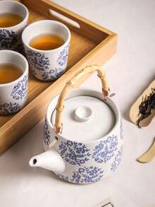 Juego de 5 piezas: Tetera estilo japonés pintada a mano, hervidor de agua fría doméstico, tetera de cerámica vintage para infusión de té de colores vivos, tazas de té - Vuelta al colegio