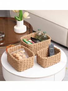 1 pezzo di cestino portaoggetti intrecciato a mano, design intrecciato creativo per cestino portaoggetti per la casa, organizzazione e conservazione domestica, adatto per soggiorno, camera da letto, dormitorio e accessori per ufficio, decorazione per la casa, decorazione in stile fattoria, Cestino portaoggetti in erba marina in stile boho con accenti in legno e rattan, decorazione moderna per patio e giardino