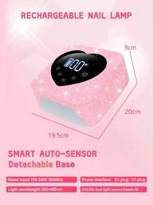 1 件装高功率无绳 UV LED 美甲灯，配备大容量电池，可快速固化和干燥凝胶指甲，30 颗珠子，5 个定时器设置，自动传感器，液晶显示屏，适合家庭、沙龙和美甲沙龙使用 - 粉色 - 查看 9