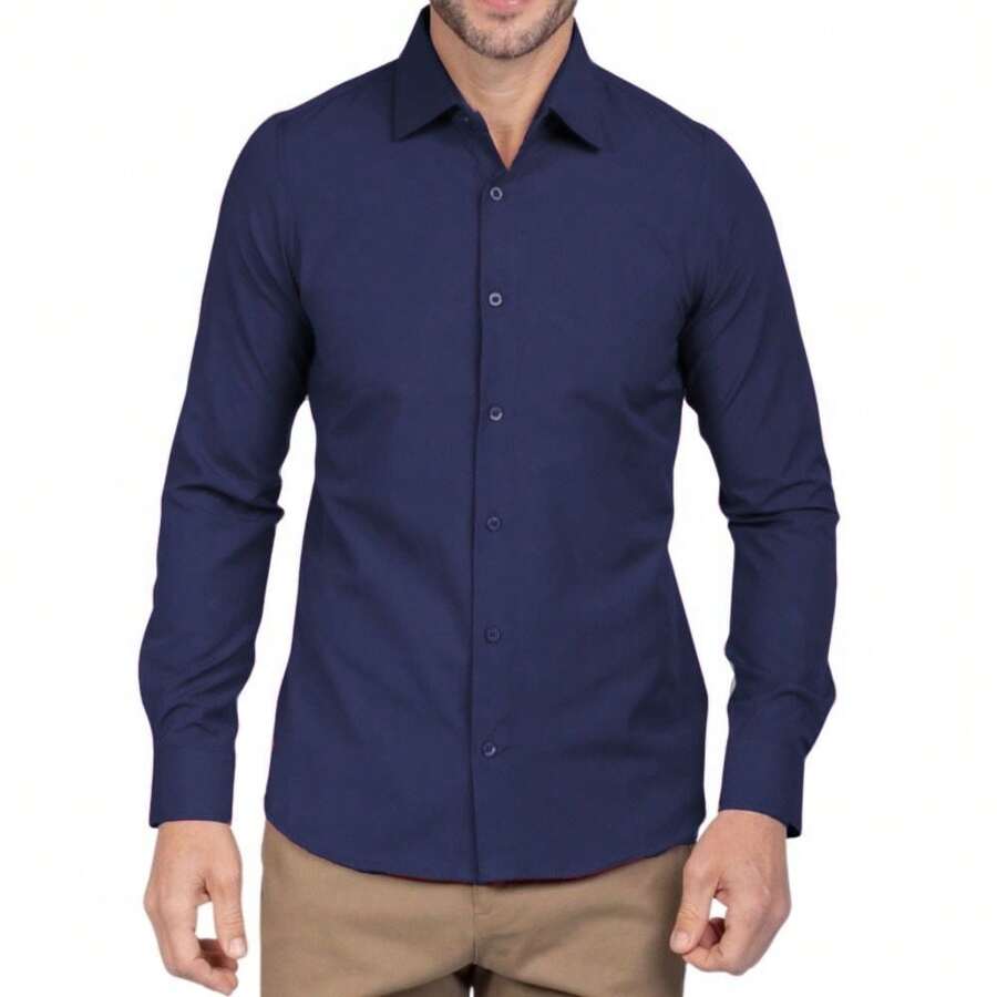 Social Slim Fit Premium Long Sleeve Fashion Style Blouse Shirt - 藏蓝色 - 查看 1