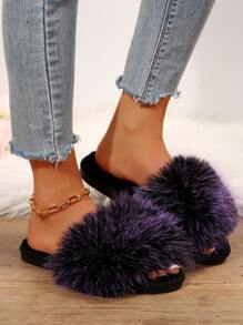 Women's Soft Plush Open-Toe Slippers, Purple, Comfortable Indoor Wear For Spring, Autumn And Winter,Halloween,Fluffy Slippers - Purple - View 8