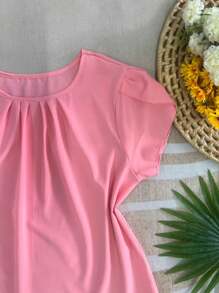 Elegant Short Sleeve Women's Blouse - 淺粉色 - 查看 3