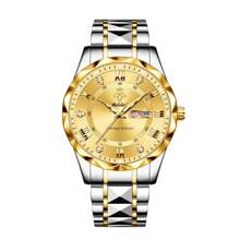 YaLaLuSi 1 pieza Reloj de muñeca de negocios de lujo para hombres con doble exhibición de calendario, efecto luminoso, banda y hebilla de acero inoxidable, resistente al agua, gran regalo para padre, novio, esposo - Plateado - Ver 15