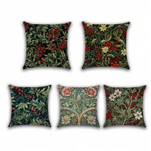 5 pièces Housse de coussin de Noël avec poinsettia et houx - 40 cm x 40 cm Housse de coussin festive pour la décoration de fêtes