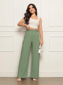 Women's Sensoriale High Waist Fabric Pants - Màu xanh Bạc hà - Xem 1