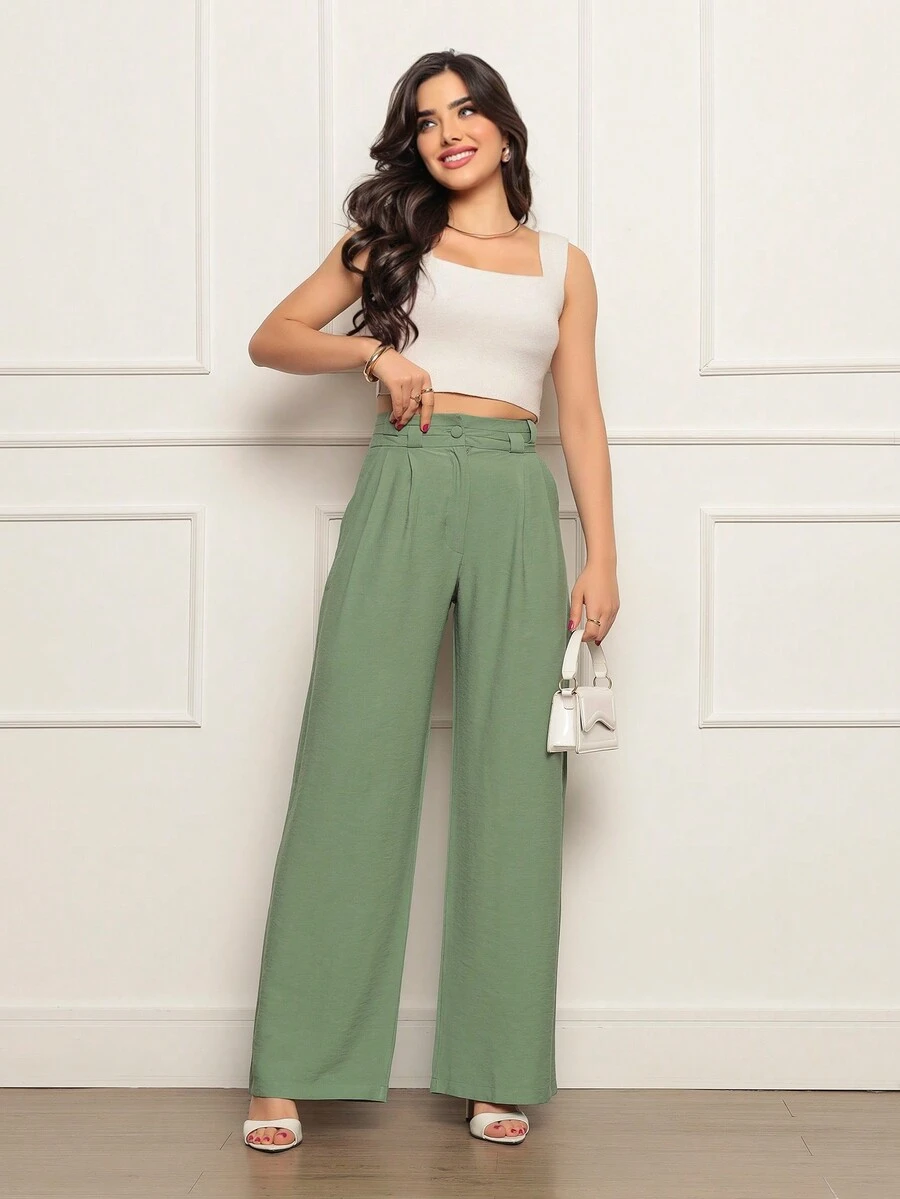 Women's Sensoriale High Waist Fabric Pants - Màu xanh Bạc hà - Xem 1