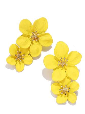 1 Pair Fresh Floral 5-Petal Double Layer Earrings For Daily Wear