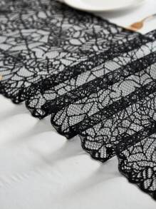 1pc Black Spiderweb Lace Table Runner, Square Black Polyester Halloween Atmosphere Table Scarf, Suitable For Halloween Party And Home Holiday Decor Halloween Party