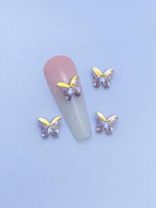 10 件水晶蝴蝶美甲装饰，各种尺寸巢式多面尖底蝴蝶，DIY 美甲珠宝饰品 - 彩色 - 查看 9