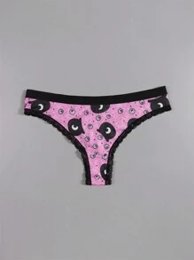 Dircho 5 piezas de sexys y lindos tangas góticos de encaje con contrastes, ropa interior y lencería de mujer cómoda y sedosa con estampado por todo el diseño de ojos, calaveras y estrellas en colores rosa, rojo y negro para Halloween