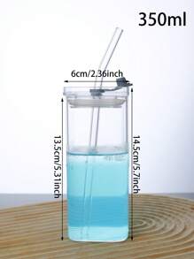 1 件 350 毫升透明吸管瓶，现代玻璃咖啡杯，适合家庭、办公室 - 彩色 - 查看 2