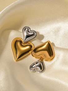 1 对双心形吊坠耳环，简约设计，时尚耳环，适合女性日常佩戴情人节、妈妈、母亲、母亲节、礼物 - 彩色 - 查看 6