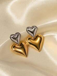 1 对双心形吊坠耳环，简约设计，时尚耳环，适合女性日常佩戴情人节、妈妈、母亲、母亲节、礼物 - 彩色 - 查看 1