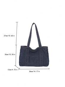 1pc High-Quality Blue Canvas Shoulder Bag, Large Capacity Commuting/Shopping Tote Bag, Minimalist Design Handbag For Women, Tote Bags For Students, Multiple Compartments, Perfect For Beach, School, Work & Daily Use