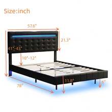 Full Size Floating Bed Frame With LED Lights And USB Charging,Modern Upholstered Platform LED Bed Frame,Black(Full) - màu đen - Xem 2
