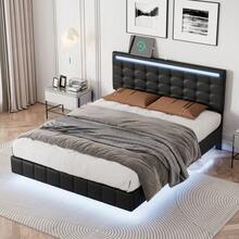 Full Size Floating Bed Frame With LED Lights And USB Charging,Modern Upholstered Platform LED Bed Frame,Black(Full) - màu đen - Xem 5