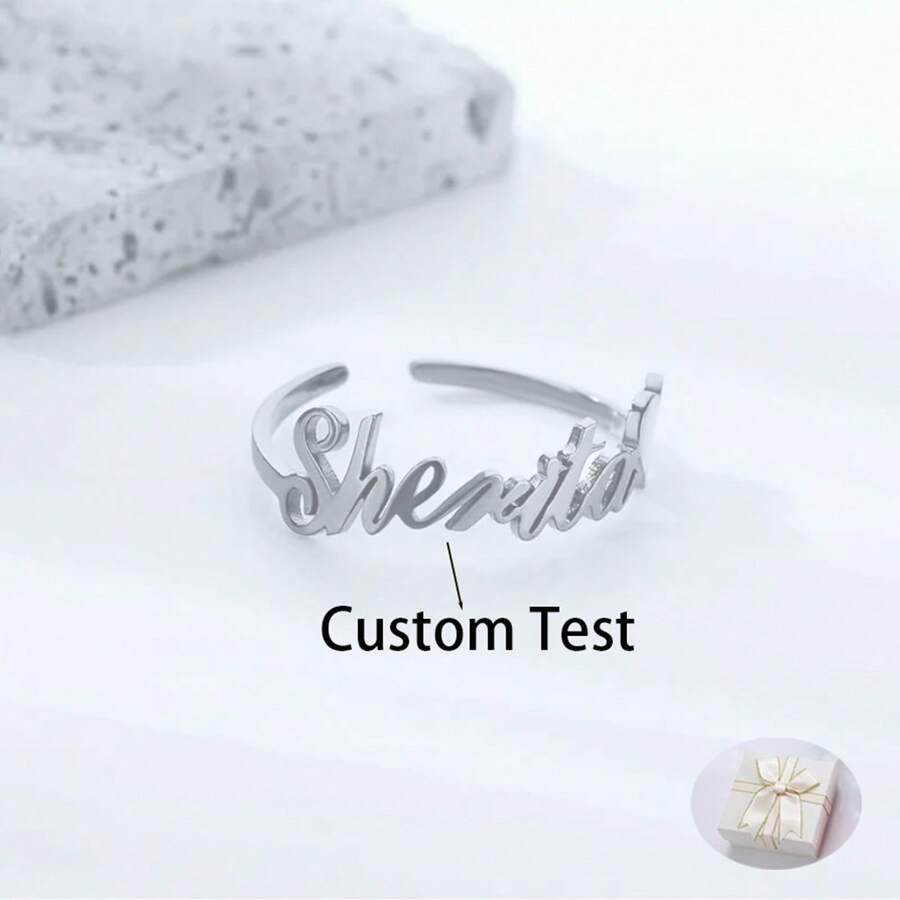 1 Nhẫn Tên Cá Tính Độc Đáo - Phong Cách Bohemian, Thép Không gỉ Mạ Vàng 18K, Không Đá Quý - Nhẫn Đeo Tay Đa Năng, Thích Hợp Cho Nữ, Thích Hợp Cho Các Bữa Tiệc, Lễ Hội Âm Nhạc Và Tất Cả Các Mùa - Bạc - Xem 1