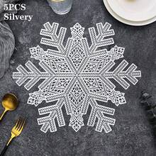 1 件/10 件镂空雪花设计圆形餐垫，金色和银色装饰圣诞雪花桌垫，适用于节日、生日、婚礼派对、迎婴派对 - 彩色 - 查看 16