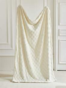 1 件塔夫绸羔羊加绒厚毯，格子提花双层毯加绒厚毯适用于床和沙发装饰，柔软温暖蓬松加绒厚毯可单人或双人使用 - 米色 - 查看 11