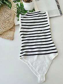 Launch Striped Modal Bodysuit New Spring Summer 2025 Collection - Blanco - Ver 2