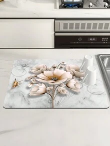 1 cái, Máy pha cà phê in hoa Tấm thoát nước bùn tảo cát, Tấm thoát nước cao su mềm, Tấm lót khô rửa chén siêu thấm và chống mài mòn chống trượt, Tấm lót cho bàn ăn trên bàn bếp, Trang trí bàn sân, Đồ dùng nhà bếp gia đình - Nhiều màu - Xem 4