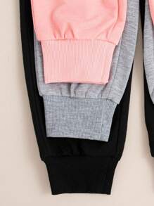 3pcs Set Tween Girls' Letter & Heart Print Sweatpants Athletic Outfit - Multicolor - View 4