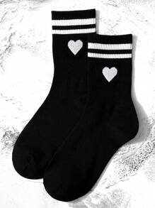 1 Par De Calcetines Deportivos Para Mujeres Con Patrón De Río De Corazones Dobles, Adecuados Para El Día De San Valentín - Multicolor - Ver 5