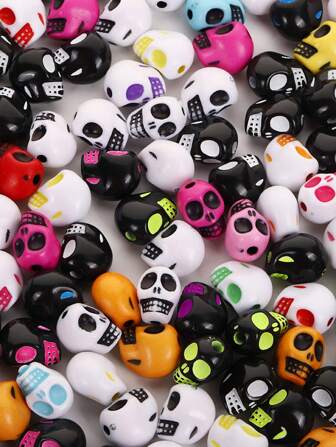 50pcs/Pack Lovely Halloween Colorful Skull Beads Crafts DIY Jewelry Making Supplies