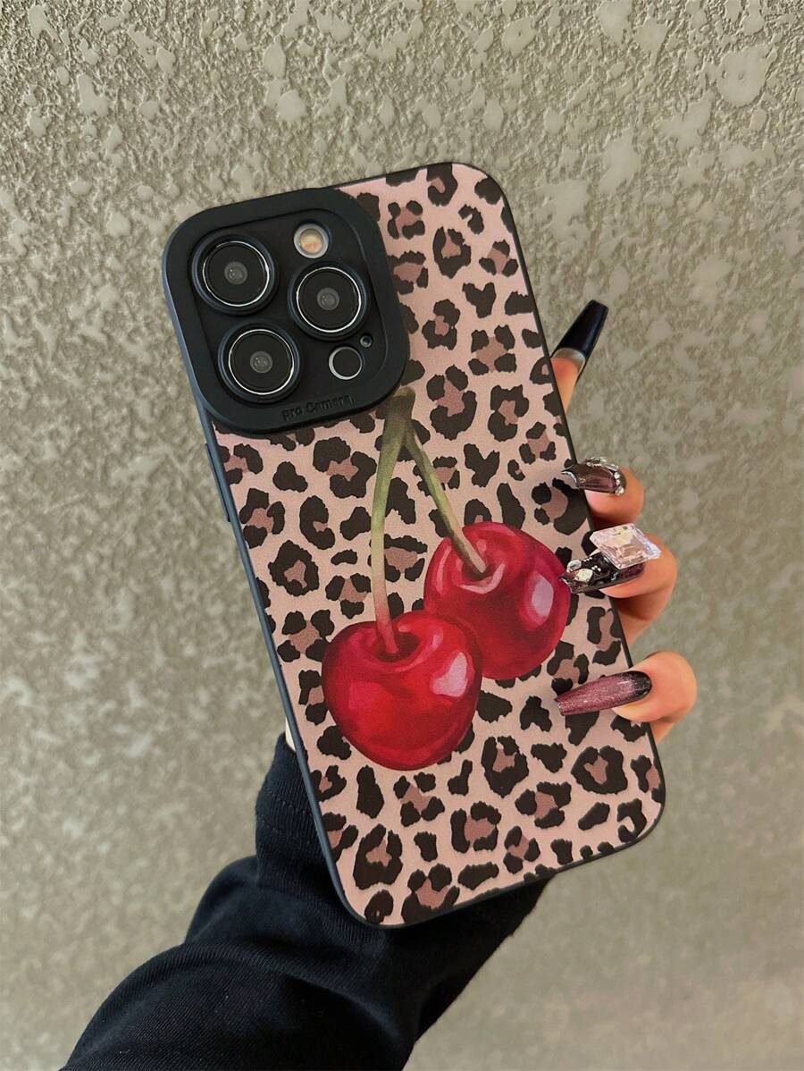 Bow, Leopard Print, Cherry Pattern Shockproof Soft TPU Phone Case Compatible With Apple 11/12/13/14/12 Pro Max/16 Pro/15/X/XR/7/8Plus - Multicolor - View 1