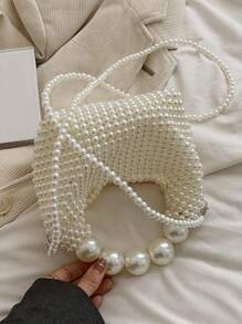 Bolso de noche tejido a mano puro para mujer, bolso de perlas de hadas retro francés, bolso de mano con gran capacidad celebridad de internet, adecuado para salir, citas, compras, combinaciones diarias, oficina, ir y venir, regalo