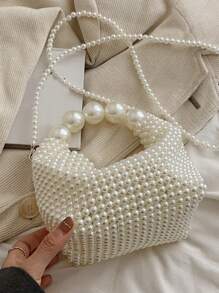 Bolso de noche tejido a mano puro para mujer, bolso de perlas de hadas retro francés, bolso de mano con gran capacidad celebridad de internet, adecuado para salir, citas, compras, combinaciones diarias, oficina, ir y venir, regalo