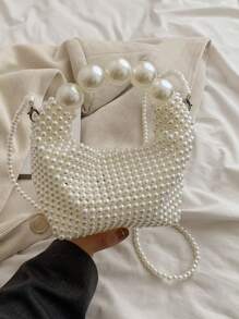 Bolso de noche tejido a mano puro para mujer, bolso de perlas de hadas retro francés, bolso de mano con gran capacidad celebridad de internet, adecuado para salir, citas, compras, combinaciones diarias, oficina, ir y venir, regalo