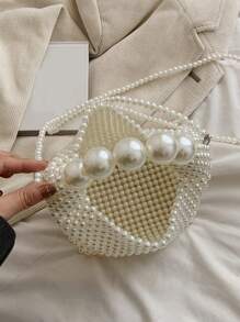 Bolso de noche tejido a mano puro para mujer, bolso de perlas de hadas retro francés, bolso de mano con gran capacidad celebridad de internet, adecuado para salir, citas, compras, combinaciones diarias, oficina, ir y venir, regalo